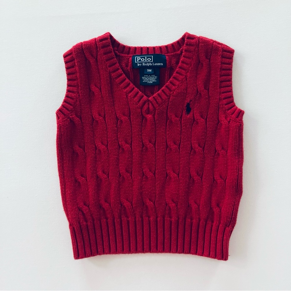 Polo Ralph Lauren Baby Boy 9 Months Red Sweater Vest Holiday Christmas